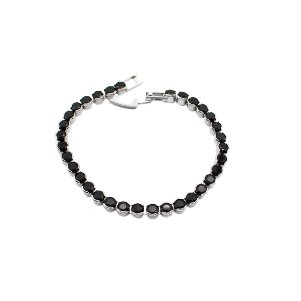 Pulseira Cravejada Com Zircônias Negras Banhada A Ródio