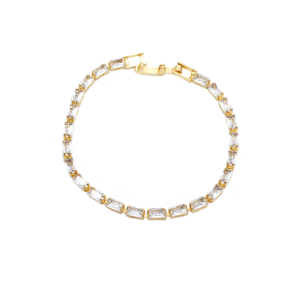 Pulseira Navete Com Zircônias Cristal Delicadas Cravejada Banhada A Ouro