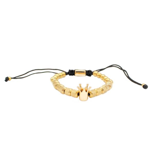 Pulseira Masculina Ajustável Com Coroa Textura Sofisticada Banhada A Ouro