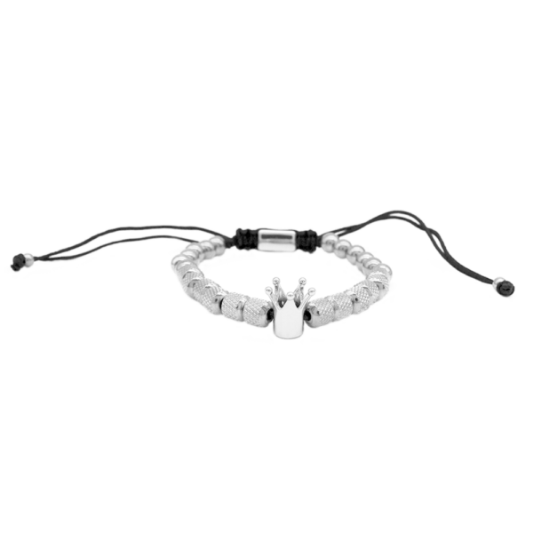 Pulseira Masculina Com Coroa Textura Detalhada Banhada A Ródio Com Fecho Ajustável