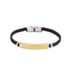 Pulseira Masculina Trançada Com Placa Personalizável Em Aço Inox PVD Dourado
