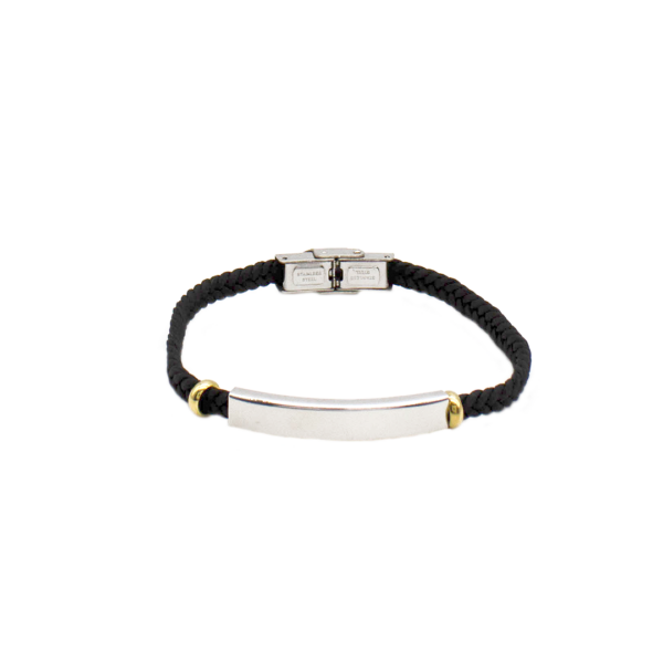 Pulseira Masculina Trançada Com Placa Personalizável Em Aço Inox PVD Prata