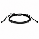 Pulseira Masculina com Cordão Ajustável e Zircônias Pretas Elegante