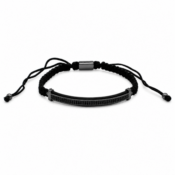 Pulseira Masculina com Cordão Ajustável e Zircônias Pretas Elegante