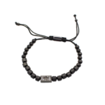 Pulseira Masculina Com Pingente Retangular De Coroa Cravejado Em Zircônias Em Aço Inox PVD Preto