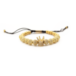 Pulseira Masculina De Coroa E Esferas Com Zircônias Cravejadas Em Aço Inox PVD Dourado
