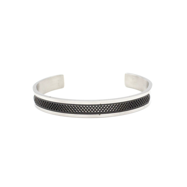 Bracelete Liso Com Detalhes Em Colmeia Em Aço Inox PVD Preto