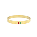 Bracelete Texturizado Com Resina Verde E Vermelha Em Aço Inox PVD Dourado