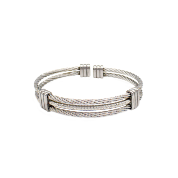 Bracelete Trançado Em Aço Inox Com Detalhes Prata
