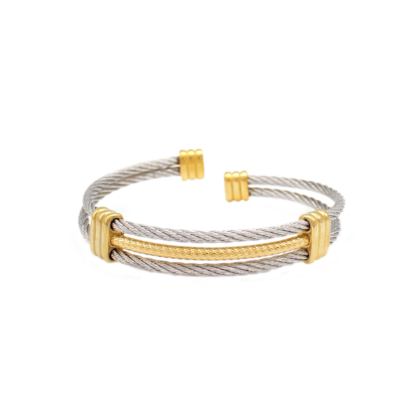 Bracelete Trançado Em Aço Inox Com Detalhes Em Prata E Dourado