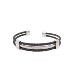 Bracelete Trançado Em Aço Inox Com Detalhes Preto E Prata