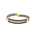 Bracelete Trançado Em Aço Inox Com Detalhes Preto E Dourado