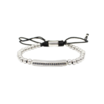 Pulseira Masculina Ajustável Com Esferas E Detalhe Central Em Zircônias Em Aço Inox PVD Prata
