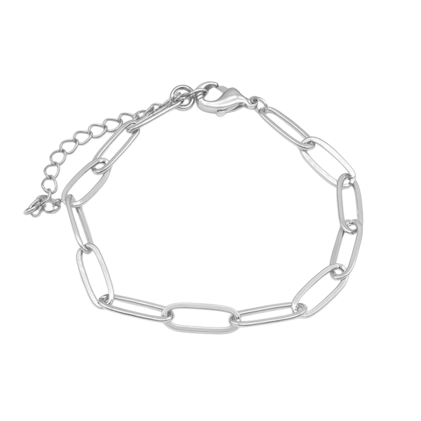 Pulseira Feminina Elos Retangulares 17 cm Banhada a Ródio