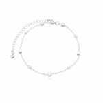 Pulseira De Pérolas Com Detalhes Quadrados Banhada A Ródio