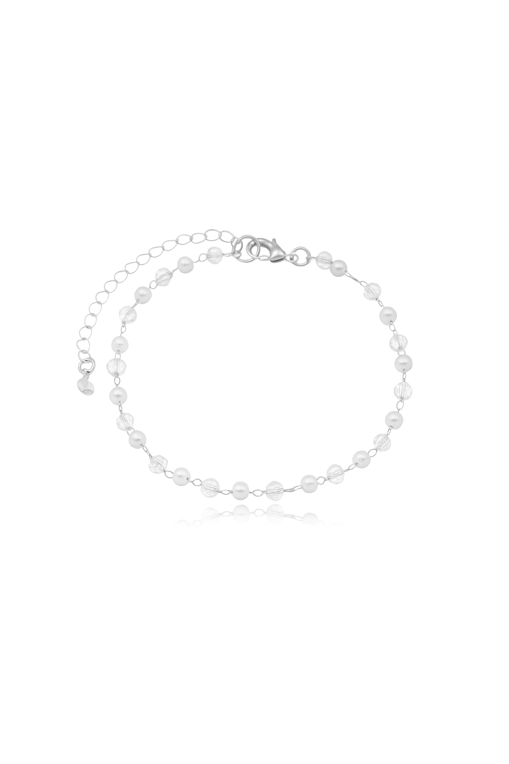 PU1958-RB-1 Pulseira De Pérolas Delicadas Banhada A Ródio - Imagem 1