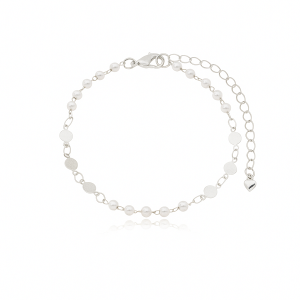 Pulseira De Pérolas Com Chapinhas Banhada A Ródio
