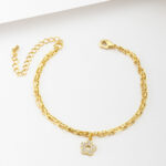 Pulseira De Elos Duplo Com Flor Cravejada Banhada A Ouro