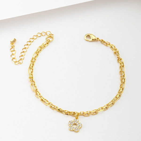 Pulseira De Elos Duplo Com Flor Cravejada Banhada A Ouro