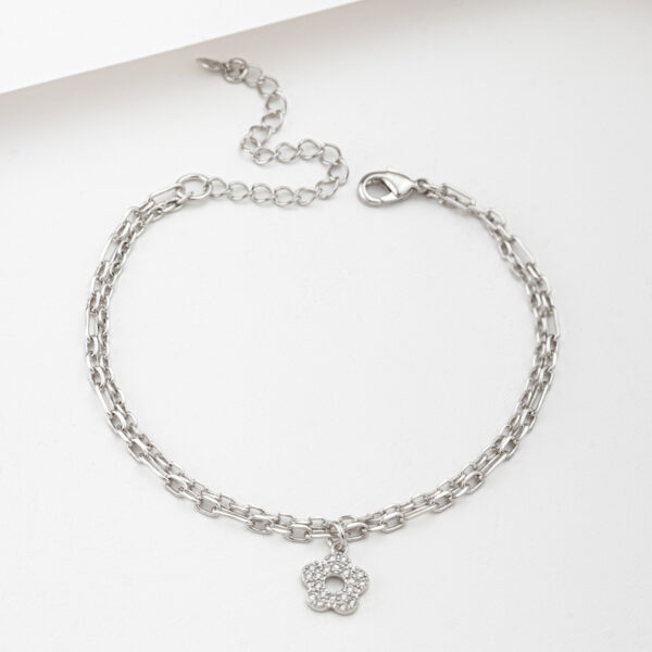 Pulseira De Elos Duplo Com Flor Cravejada Banhada A Ródio