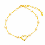 Pulseira de Coração de Pérola com Pingente Central Banhado a Ouro e Ródio
