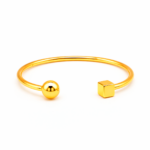 Bracelete Feminino com Pontas de Bola e Cubo Banhado a Ródio