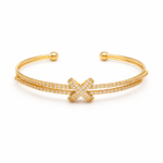 Bracelete com X Cravejado Banhado a Ouro e Ródio