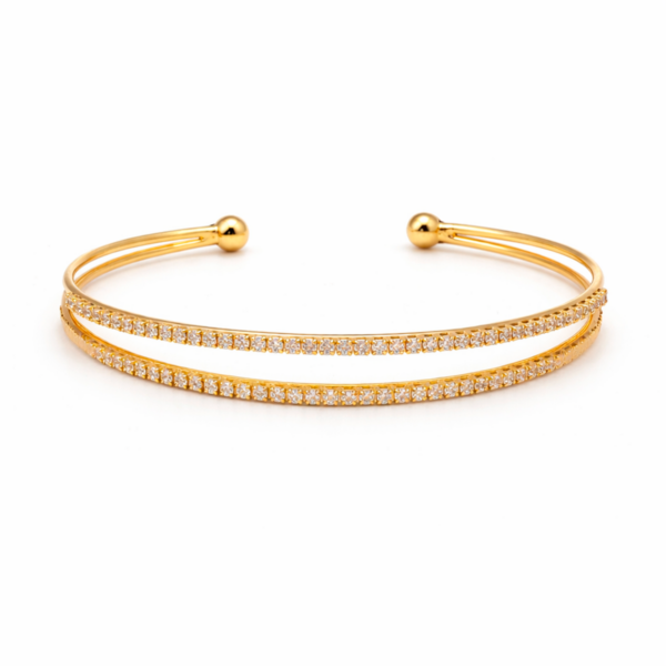 Bracelete Aro Duplo com Zircônia Banhado a Ouro e Ródio