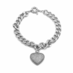 Pulseira Elo Português com Pingente Coração Cravejado Banhada Elegante