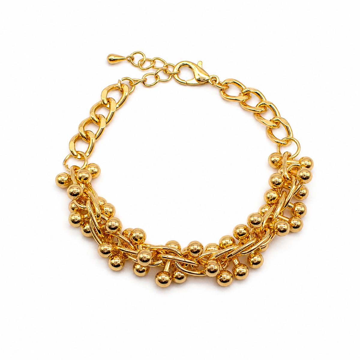 PU1990-1 Pulseira Dourada de Esferas Entrelaçadas Banhada Elegante - Imagem 1