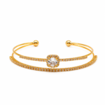 Bracelete Aro Duplo com Central Quadrado Cravejado de Zircônias Banhado Elegante